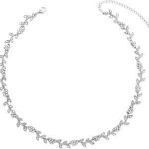 Austrian Crystal Rhinestone Choker Necklace Elegant Flower Leaf Chain Necklace J
